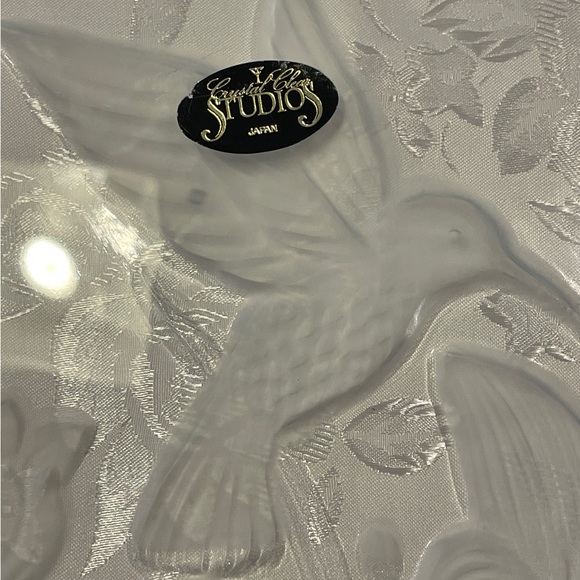 Crystal Clear Studio Valentine Heart Shape Glass Serving Tray Hummingbirds Lilly - Picture 2 of 8